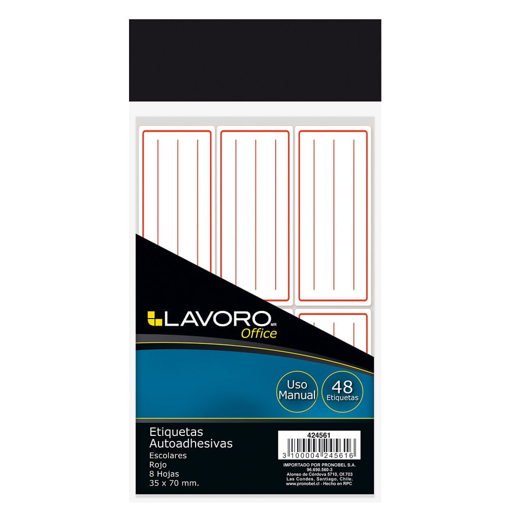Etiqueta Adhesiva Escolar  Blanca  24  Unidades 35 X 70  Mm Lavoro