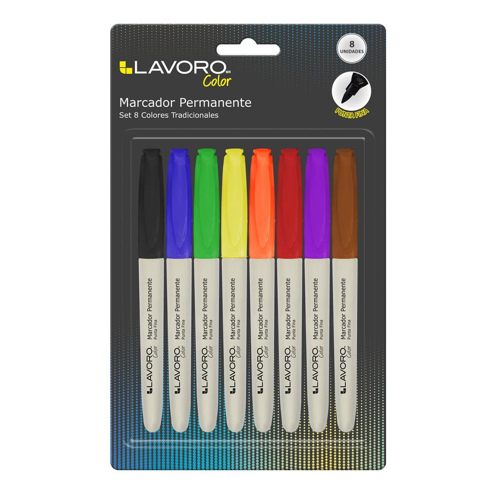 Marcador Permanente Desechable  8 Colores  Lavoro
