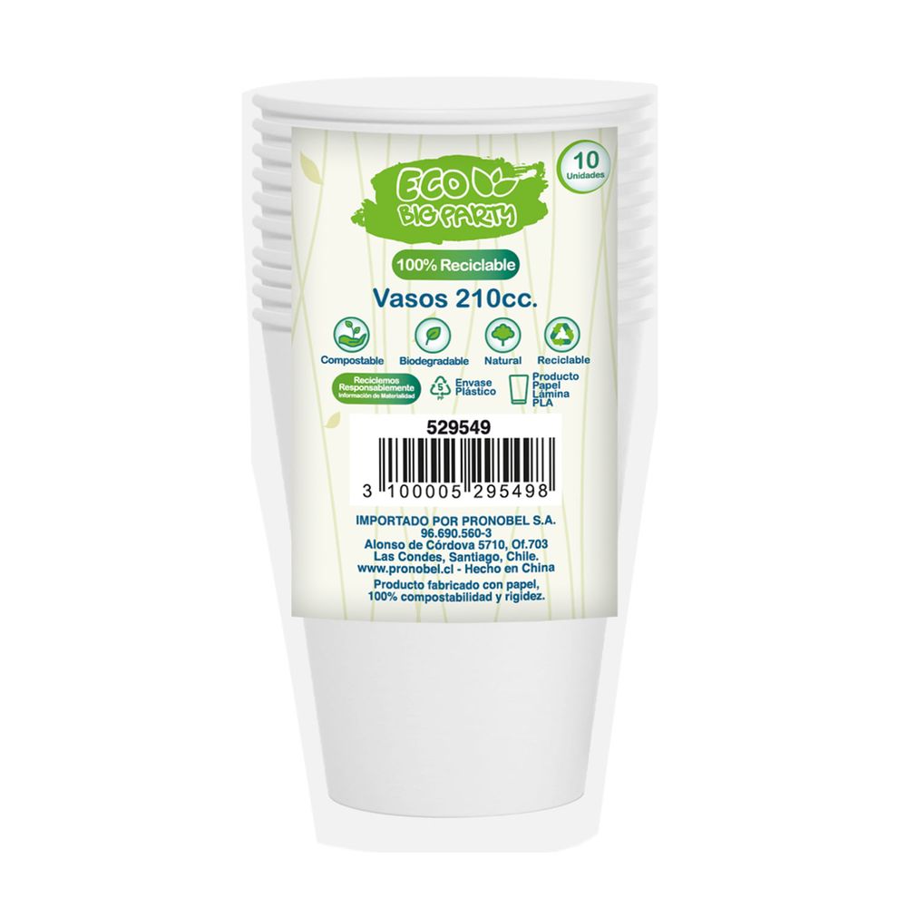 Vaso 200 cc  Plastico Ecologico 10 Un Big Party