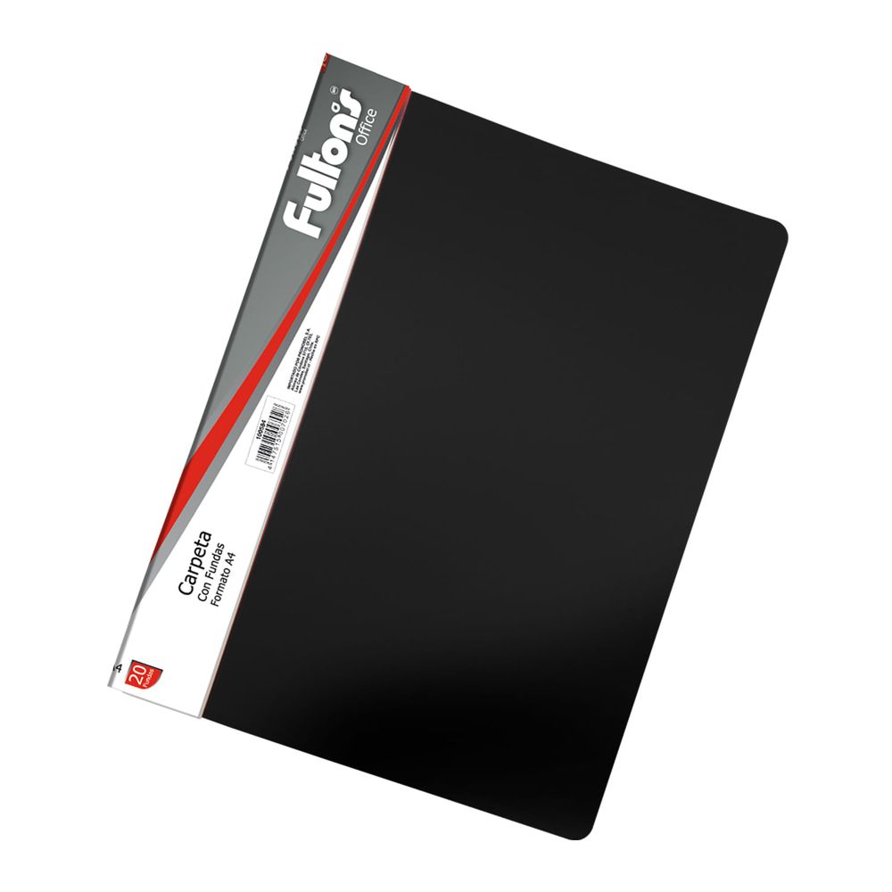 Carpeta Vinil  Con 20 Fundas A4 Negra Fultons