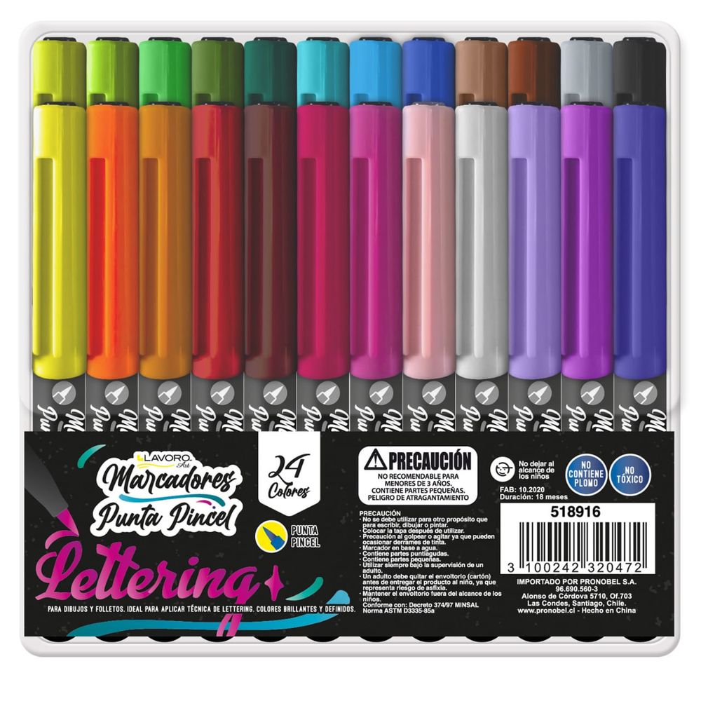 Plumon Marcador 24 Colores Punta Pincel  Lavoro
