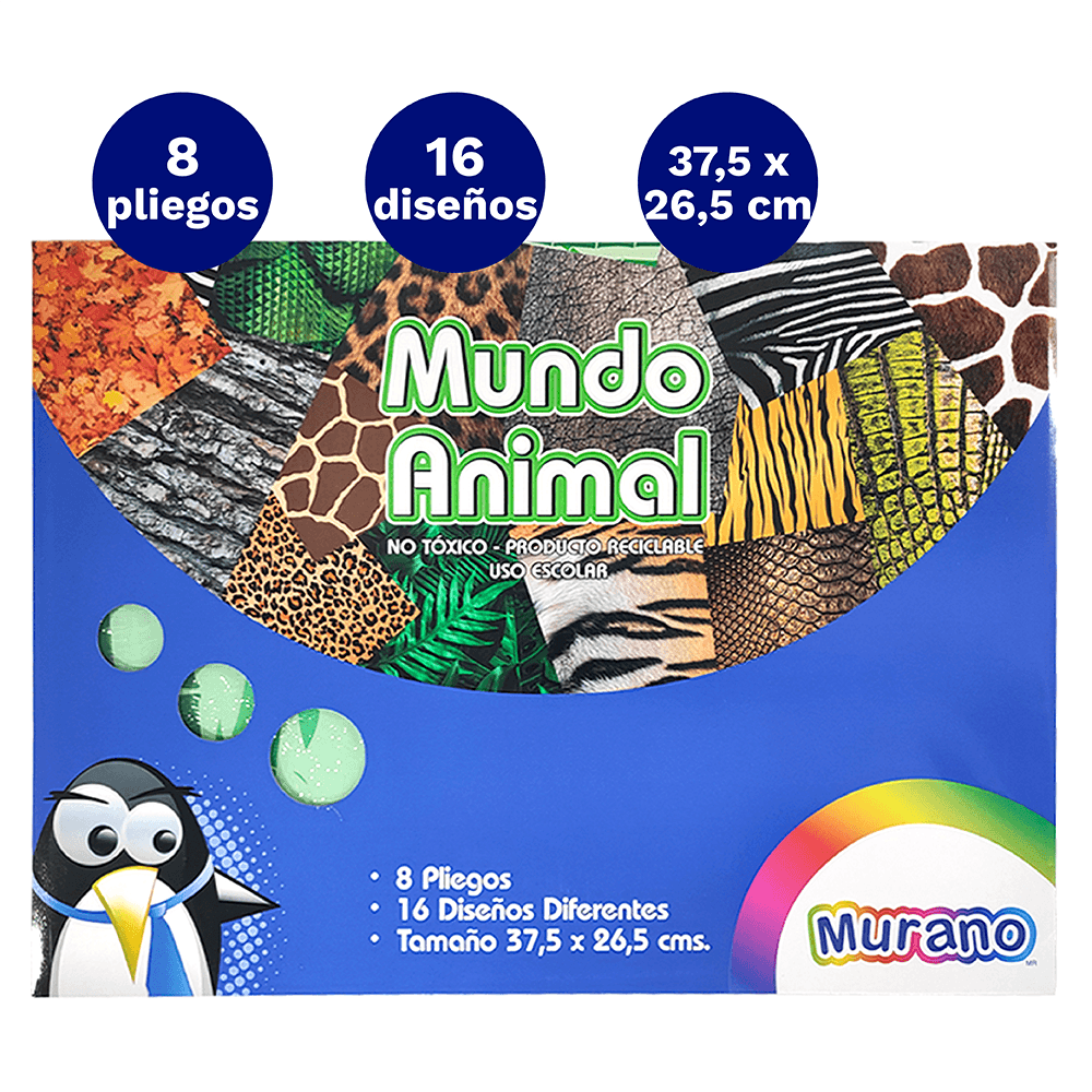 Carpeta Con Papel Mundo Animal 8 Hojas 16  Diseños Murano