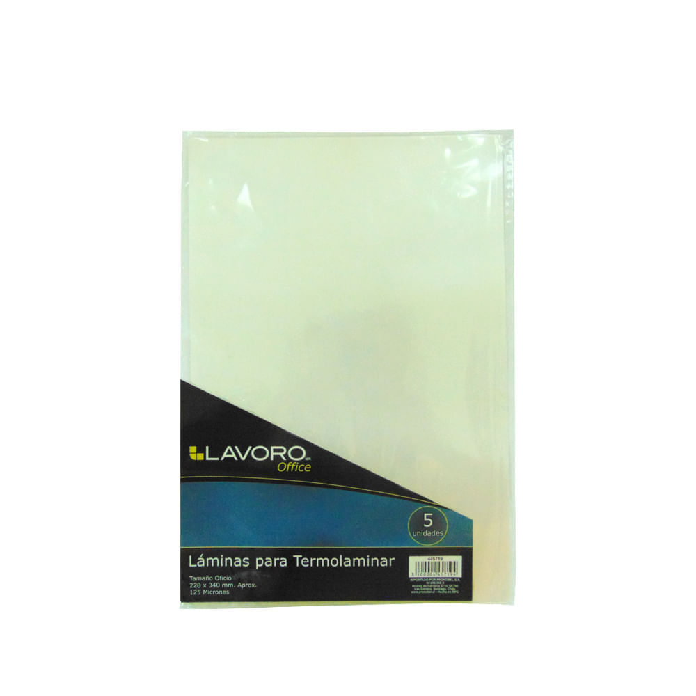 Lamina Para Termolaminar  228 X 340 Mm Oficio 5 Unidades Lavoro