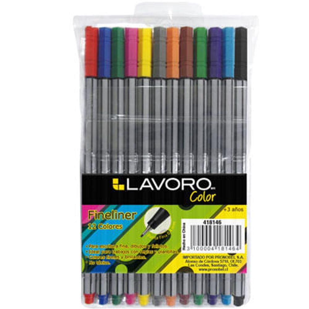 Marcador Fibra Fineliner 0,5Mm 12 Colores Lavoro