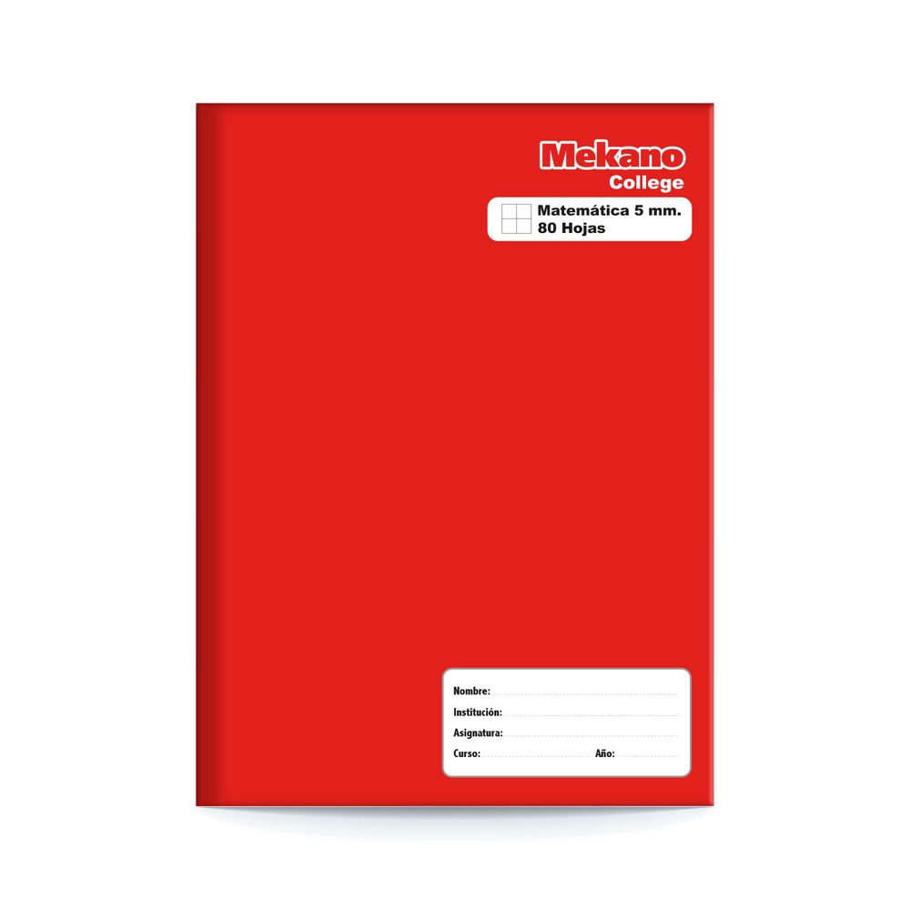Cuaderno College Tapa Roja Matematicas 5 Mm 80 Hojas Mekano