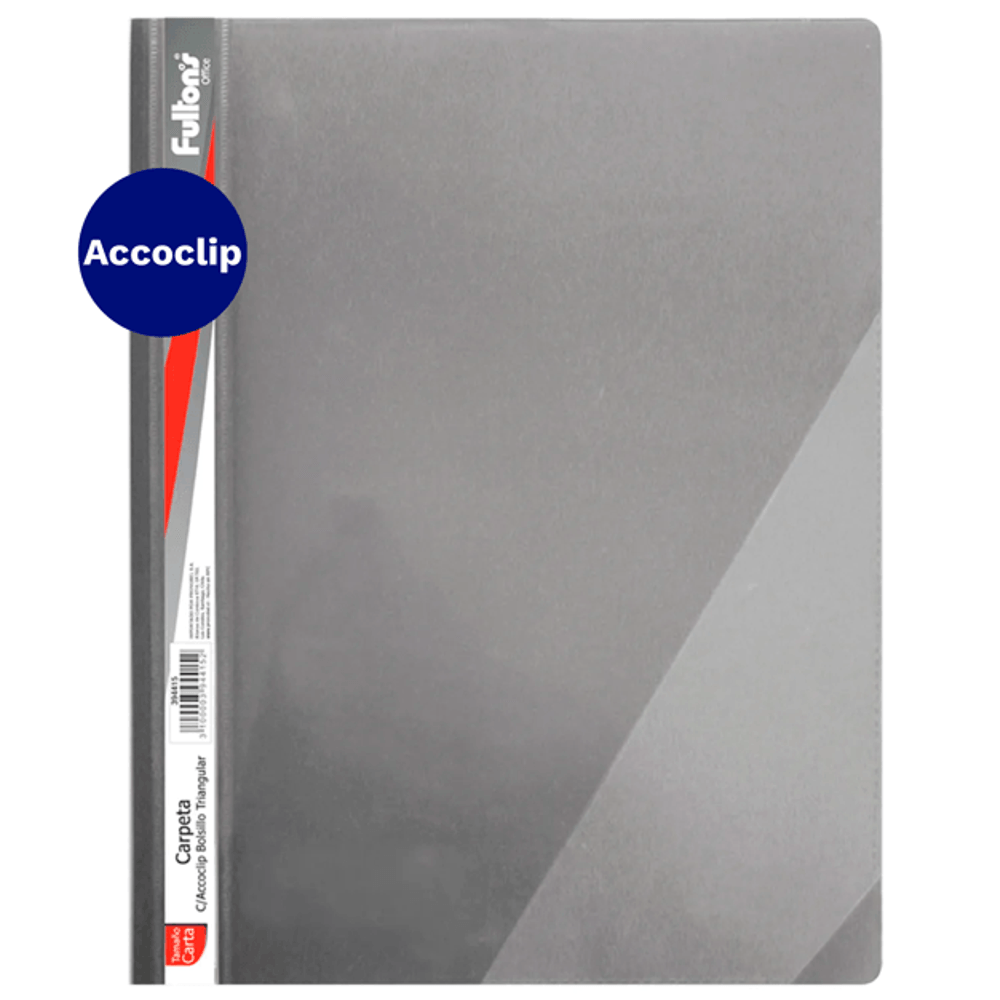 Carpeta Vinil Oficio Gris Con Accoclip Triangular y Bolsillo  Fultons