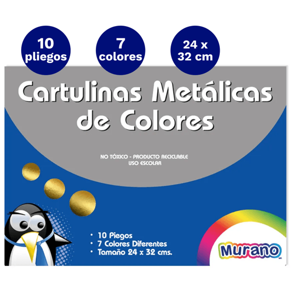 Carpeta Con  Papel Cartulina Metalica 10 Hojas 7 Colores Murano