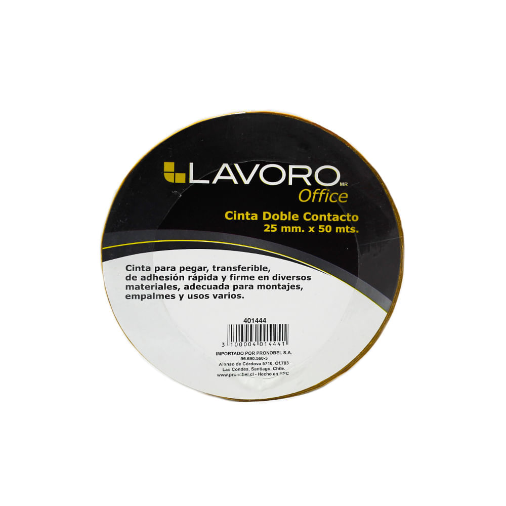 Cinta Adhesiva Doble Contacto 25 Mm X 50 Mt Amarilla Lavoro