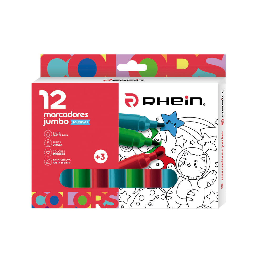 Marcadores Escolar Jumbo 12 Colores Rhein