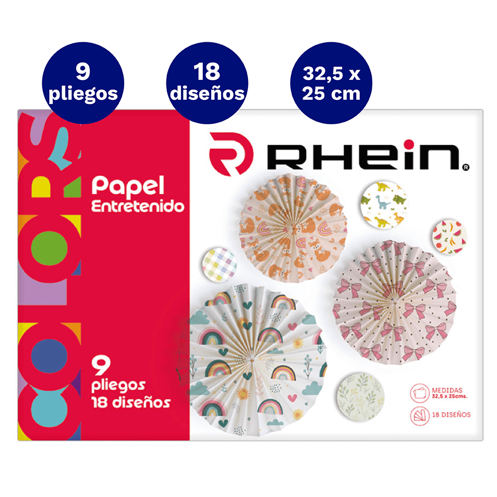 Carpeta Con Papel Entretenido 18 Diseños 9 Pliegos Rhein